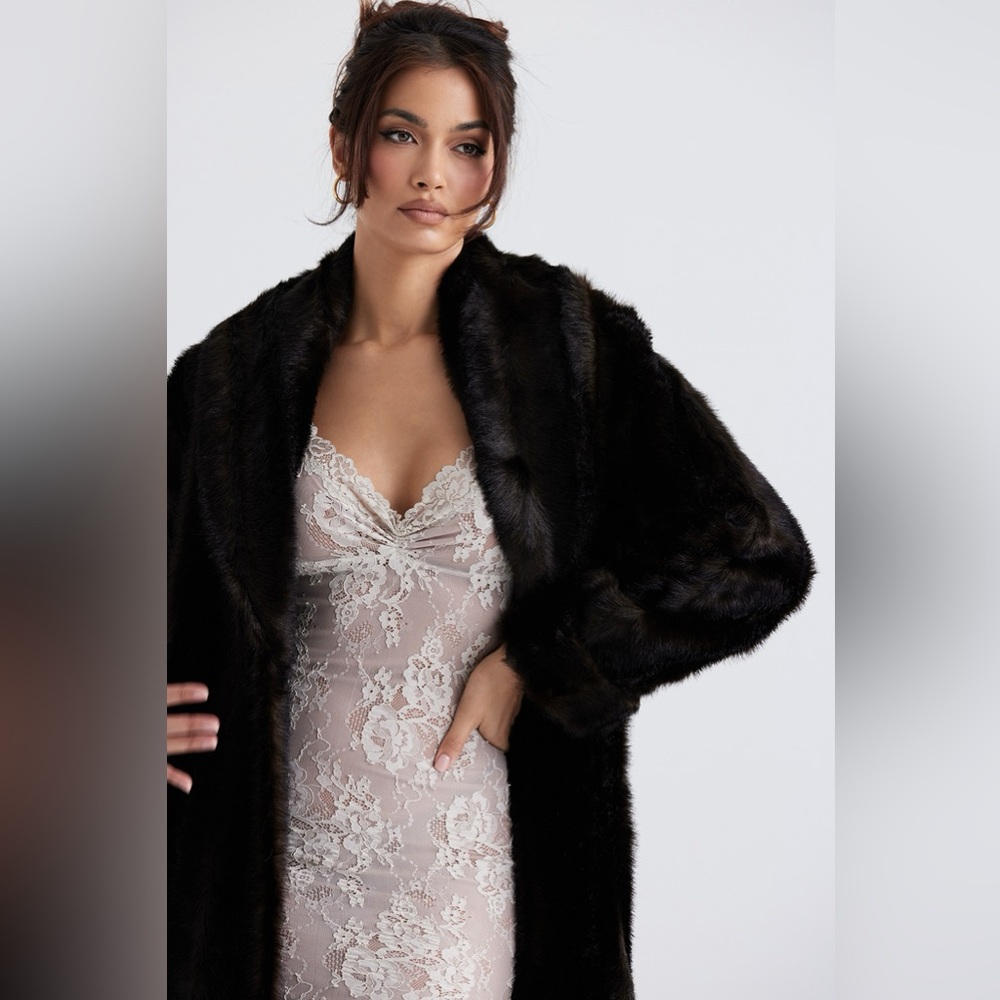 House of CB CALLIE Dark Brown Faux Fur Coat | Size L | Like New - Picture 2 of 15